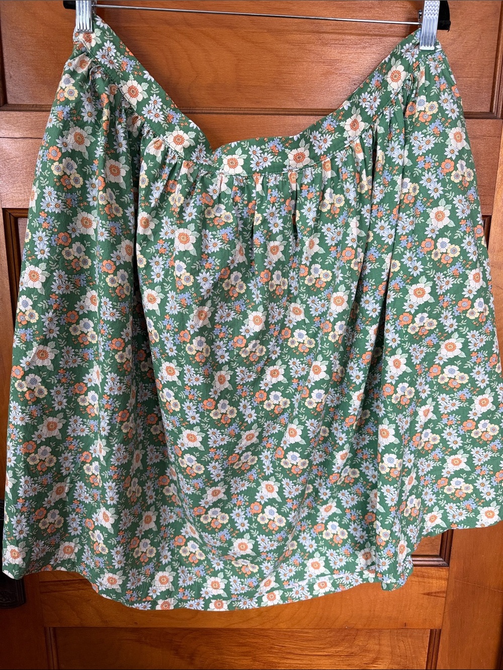 ModCloth Green Floral Midi Skirt with Cream and Orange Daisies